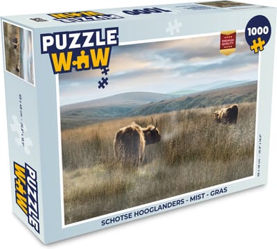 Puzzel Schotse Hooglanders - Mist - Gras - Legpuzzel - Puzzel 1000 stukjes volwassenen
