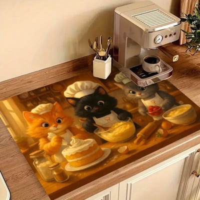 Kitten Schattige Kat Keuken Tafelgerei Droogmat Koffiemachine Afdruipmat Aanrecht Absorberende Afdruipmat Eetgerei Tafeldecoratie 50x80cm
