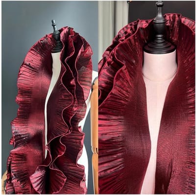 5 meter Ruched Kantafwerking Organza Rimpel Chiffon Tulle voor Naaien en Creatief Gebruik in Zwart-Rood