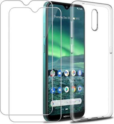 Hoesje Geschikt voor: Nokia 2.3 - Transparant TPU Siliconen Case & 2X Tempered Glas Combi - Transparant
