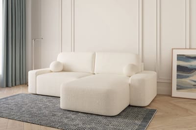 Lisbon Hoekbank - Slaapfunctie - Opbergruimte - L-Vorm - Bedstee - 260x88x170 cm - Bouclé - Wit (Anthology 1)