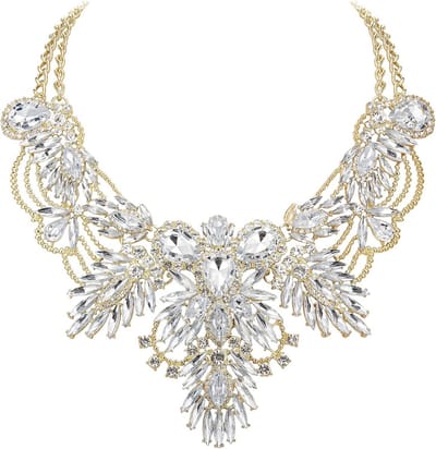 Chunky Statement Kraagketting Dames | Vintage Strass Kristal Halsieraad Zilvertint