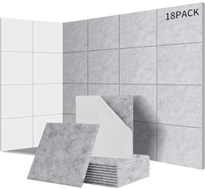 Pak van 18 Akoestische Panelen voor Geluidsisolatie - Zelfklevend, NRC 0,95, 100% Polyester, Ideaal voor Muren en Deuren, Zilvergrijs