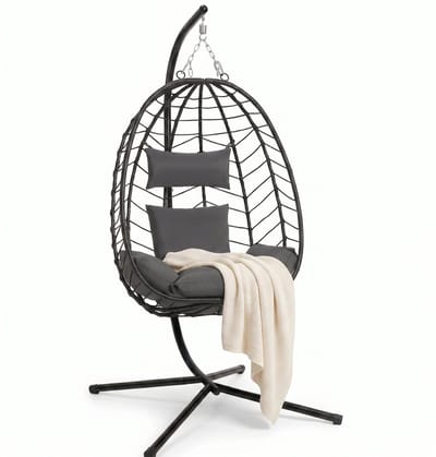 Aiverig® Hangstoel met Standaard – Ei Stoel, Egg Chair & Egg Hangstoel – Voor Binnen en Buiten – Hangende Loungestoel 150 kg Draagvermogen – Inclusief Kussens en Hoofdsteun – Voor Tuin, Balkon en Woonkamer – Grijs – 196 CM Hoog