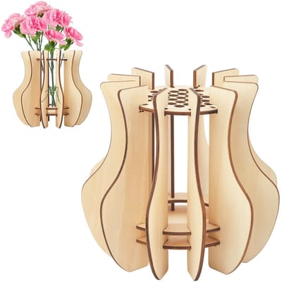Dailygoods- Puzzel Bloemenvaas Houten - Creatieve Displaystandaard - Voor Rozen/Zonnebloemen/Narcissen - Makkelijk te Monteren - 1 Set - Lindehout