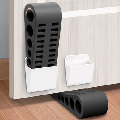 Deurstopper voor de onderkant van de deur - 2 stuk rubberen veiligheidswig, stapelbaar, zwaar uitgevoerd, met houder voor thuis, kantoor, klaslokaal, op tapijt, beton, linoleum en hout. Ideaal als housewarmingcadeau of nieuw huis, Zwart