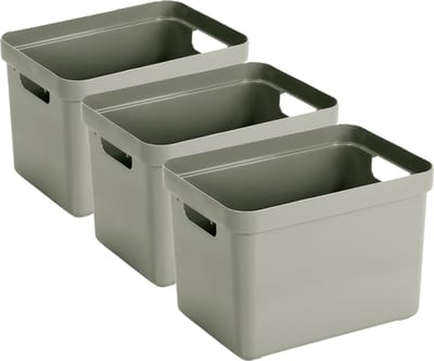 Sunware Opbergbox Sigma - 3x - kunststof - lichtgroen - 18 liter - Opbergbakken/opbergers - 35 x 25 x 25 cm