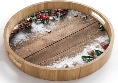 Dienblad rond 40x40 cm - Schootdienblad hout - Kerstdecoratie - Geschenken - Hout - Veelkleurig - Borrelplank rechthoek - Plateau houten dienbladen