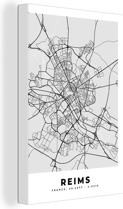 Canvas Schilderij Frankrijk - Reims - Stadskaart - Plattegrond - Kaart - 20x30 cm - Wanddecoratie