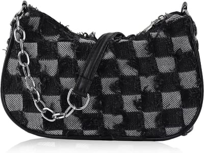 Trendy Dames Denim Schoudertas, Mini Hobo Tas met Ritssluiting en Leren Schouderband voor Dagelijks Gebruik