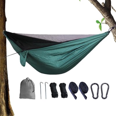 Kampeerhangmat - Reishangmat - Buiten Ontspannen - Met Vliegennet - 270x140cm - Groen