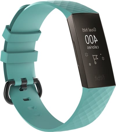 By Qubix - Compatible Fitbit bandje - geschikt voor Fitbit Charge 3 - Fitbit Charge 4 siliconen diamant pattern bandje - Maat: Large - Tiffany blauw - Horlogeband - smartwatchbandje