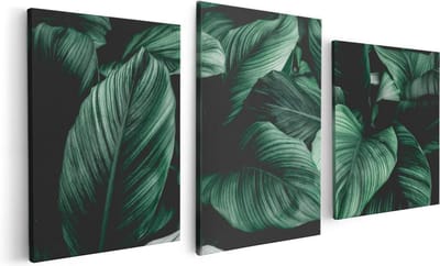 Artaza Canvas Schilderij Drieluik Tropische Groene Bladeren - 120x60 - Foto Op Canvas - Canvas Print