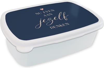 Broodtrommel Wit - Lunchbox - Brooddoos - Beterschap - Quote - Hartje - Denken - 18x12x6 cm - Volwassenen