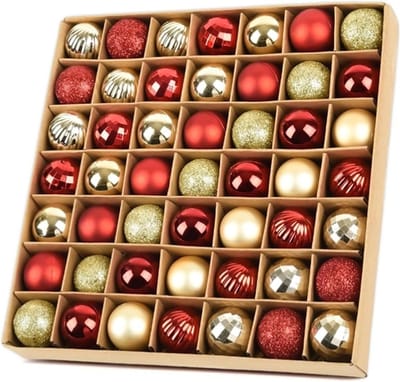49-delige set kerstballen van 3 cm - Schitterende shatterproof plastic ornamenten in rood en goud voor kerstboomdecoratie, inclusief sterren, sneeuwvlokken en icicles. Perfect voor de feestdagen!