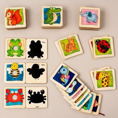 Bloemetje & Bear-Montessori Houten Dieren Rijg- en Matchspel – Educatief Speelgoed – Patronen Herkennen & Dieren Matchen – Fijne Motoriek