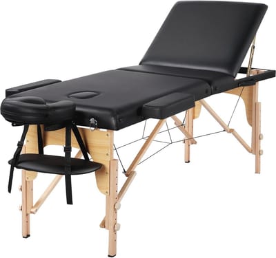 Inklapbare Massagetafel met Houten Poten en Hoogteverstelling - Draagbare Cosmetica-Ligstoel met Accessoires