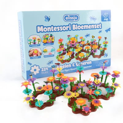 Elissio® - Bloemen Bouwset 224-delig – Montessori Kinderspeelgoed vanaf 3 Jaar – Creatief & Educatief STEM Speelgoed – Voor Meisjes & Jongens - Bloemenbouwset - Open ended speelgoed - Kleuter speelgoed 3 jaar - Kinderspeelgoed 4 jaar cadeau meisje