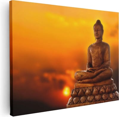 Artaza Canvas Schilderij Boeddha - 80x60 cm - Wanddecoratie Zonsondergang - Muurdecoratie Spiritueel - Decoratie Woonkamer