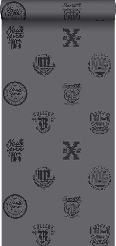 ESTAhome behang school emblemen donkergrijs - 53 cm x 10.05 m - 128806