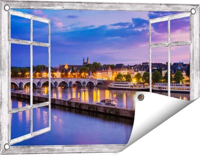 Gards Tuinposter Doorkijk Maastricht Maas Rivier bij de Sint Servaasbrug - 60x40 cm - Tuindoek - Tuindecoratie - Wanddecoratie buiten - Tuinschilderij