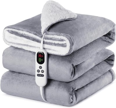 Elektrische Deken 130x160cm - Fleece Sherpa - 10 Warmtestanden - 9-Uurs Auto-Uitschakeling - Wasbaar - Grijs
