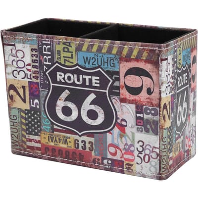 Porte-stylo en cuir style européen vintage, support à deux compartiments, boîte de rangement de bureau  ( 2241 17) black