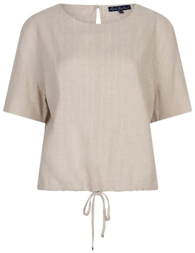 Red Button beige dames blouse   Ronde hals   Regular fit   Streep patroon   Knoopsluiting   Korte mouw Beige L