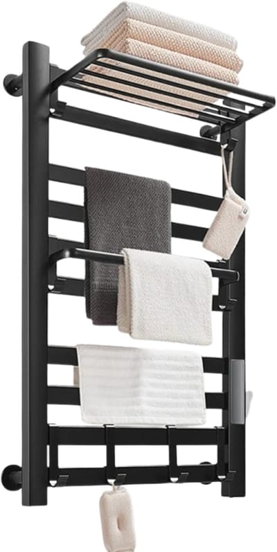 Rolu Handdoekradiator – Elektrische Radiator Badkamer – Handdoekdroger – Tot 60 °C Graden – LED Display – Matt Zwart