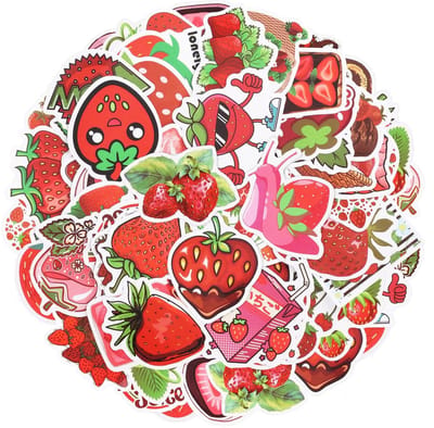 Allecto - Aardbeistickers - 50 Stuks - PVC-stickers - Cartoon Aardbei - Voor Scrapbooking en Decoratie - Geschikt voor Kinderen