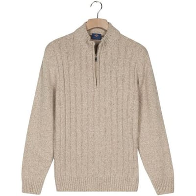 Baileys Trui Vertical Texture Half Zip Front Drop Needle Knit Kitt / male