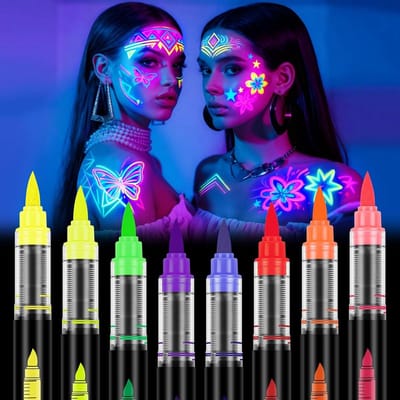 Fluorescerende Make-up Pennen voor Gezicht en Lichaam, 8 Kleuren, Wasbaar UV, Neon Kit voor Feest, Cosplay en Halloween