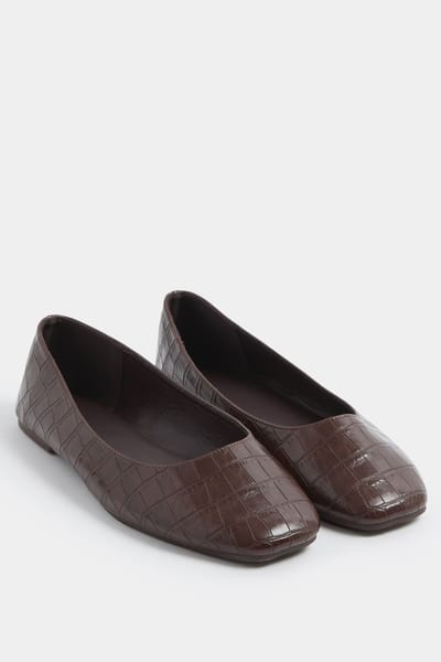 Yours Chocoladebruine Ballerina Pumps Met Krokoprint In Wijde Pasvormsize 37EEE