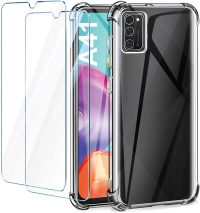 HB Hoesje en Glas Geschikt voor Samsung Galaxy A41 - Transparant - Anti Shock Back Cover + 2x Glazen Screenprotector