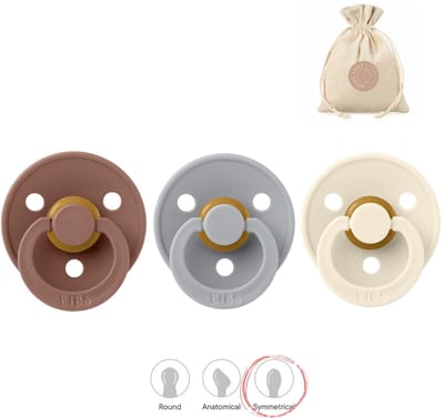 BIBS fopspenen symmetrisch - maat 1 (0-6 maanden) - woodchuck, cloud en ivory + Bolletoet zakje