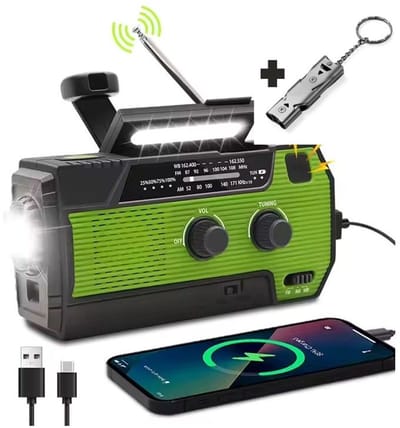 Radio Op Batterijen (Accu) Voor Rampen - Radio Opwindbaar - Noodradio - Noodradio Solar Opwindbaar - Multifunctionele Noodradio - Survival Radio - Zaklamp / Powerbank - Noodpakket - Noodrantsoen - Voor Rampen - Voor Camping - Draagbare Radio - Blauw