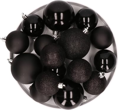Kerstversiering set kerstballen in het zwart 6 - 8 cm pakket - 48x stuks - mat/glans/glitter mix