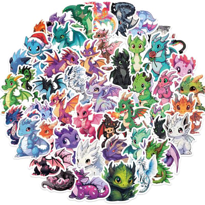 Lot de 50 autocollants Mignons Dessin Animé Dragon Européen pour Scrapbooking Ordinateur Portable Bagages de Voyage Mur Ordinateur Portable Voiture Décoration Autocollant