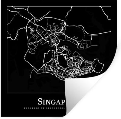 Muurstickers - Sticker Folie - Singapore - Kaart - Plattegrond - Stadskaart - 100x100 cm - Plakfolie - Muurstickers Kinderkamer - Zelfklevend Behang XXL - Zelfklevend behangpapier - Stickerfolie