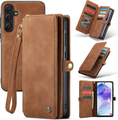 Casemania Hoesje Geschikt voor Samsung Galaxy A55 - Sienna Brown - 2 in 1 Portemonnee Book Case met Extra Vakken