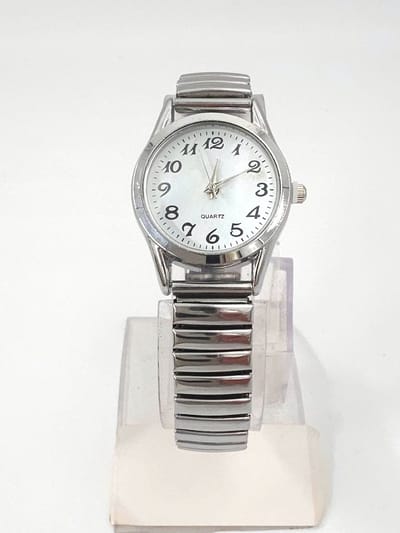 Dameshorloge - Rekband - Klassiek - Ø 30mm – L 18 cm - Zilverkleurig – RVS - Witte duidelijke wijzerplaat - past bijna elke pols.