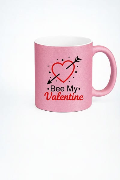 Valentijn Glitter Mok 'Bee My Valentine' met Hart en Pijl - Roze Cadeau