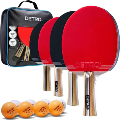 Tafeltennis Set voor 4 Spelers met Peddels en Competitie Ballen | Indoor Pingpong Set