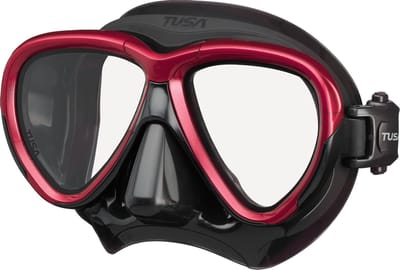 TUSA Intega - Premium snorkelmasker & duikbril van hypoallergeen siliconen met breed gezichtsveld en 3D SYNQ pasvorm - Zwart/Metallic Dark Red - M2004QB MDR