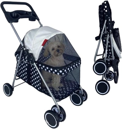 Huisdierenwagen - Dierenkar Kattenwagen - Dieren Vervoeren - Opvouwbaar Compact - Niet gespecificeerd - Zwart stippatroon
