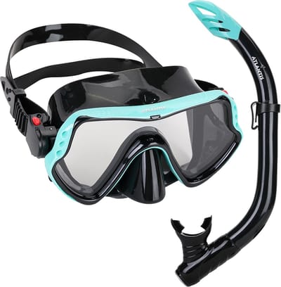 Atlantis Samana Pro Combo - Snorkelset - Snorkel & Duikbril - Versterkt Glas - Dry Top - Luxe Bewaartas - Volwassenen - Zwart/Turquoise