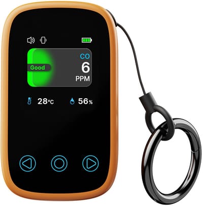 Koolmonoxidemelder - CO melder - Vochtigheidsmeter - Drukdetectie - Thermometer - Oplaadbare Lithium Batterij - Draagbaar - Touchscreen - Oranje of Wit - Elektrochemische CO sensor - Zelfkalibrerende NDIR sensor