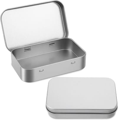 Nogeqi 2pcs Small Boxes with Lid, Metal Box Silver, Metal Tin, Tin Box with Lid, Metal Boxes with Lid, Mini Box Organizer for Home Sweets and Small Items (9.6 * 6 * 2cm)