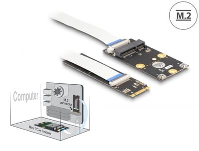 Converter M.2 Key B+M male to 1 x Mini PCIe Slot half size / full size with flexible cable