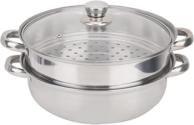Stoompan Roestvrij Staal - Stoomkoker - Gezond Koken - Dubbellaags - 27 cm - Zilver